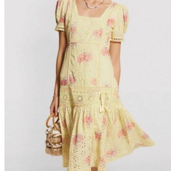 LoveShackFancy Dresses & Skirts - LoveShackFancy Reggie Midi Dress Butter Yellow Dainty Floral Cottagecore Eyelet